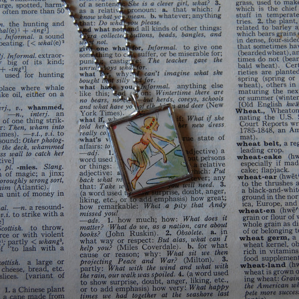 Fairy, Faeries, vintage children's book illustration up-cycled to soldered glass pendant