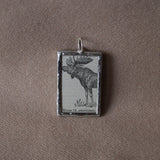 Moose, vintage 1940s dictionary illustration, upcycled to hand-soldered glass pendant
