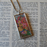 1 Chrysanthemum, peony flowers, Arts & Crafts movement painting, vintage illustration, up-cycled to soldered glass pendant