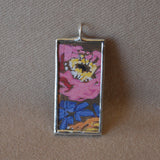 Chrysanthemum, peony flowers, Arts & Crafts movement painting, vintage illustration, up-cycled to soldered glass pendant