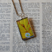 Georgia O'Keeffe, yellow leaves, white daisy, modern art, abstract painting, upcycled to hand-soldered glass pendant