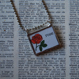 Rose, ladybugs, original illustration from vintage Richard Scarry book, up-cycled to soldered glass pendant