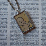 Casper the Friendly Ghost, Wendy the Good Witch, original vintage 1970s comic book illustrations, upcycled to soldered glass pendant