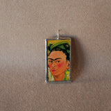 Frida Khalo, self-portrait, fruits, upcycled to hand soldered glass pendant