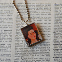 Frida Khalo, self-portrait, parrots, upcycled to hand soldered glass pendant