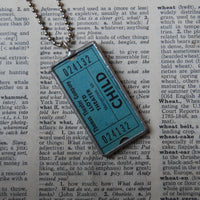Vintage carnival tickets,Yellow Brick Road Amusement Park, upcycled to soldered glass pendant