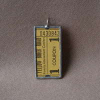 Vintage carnival tickets,Yellow Brick Road Amusement Park, upcycled to soldered glass pendant
