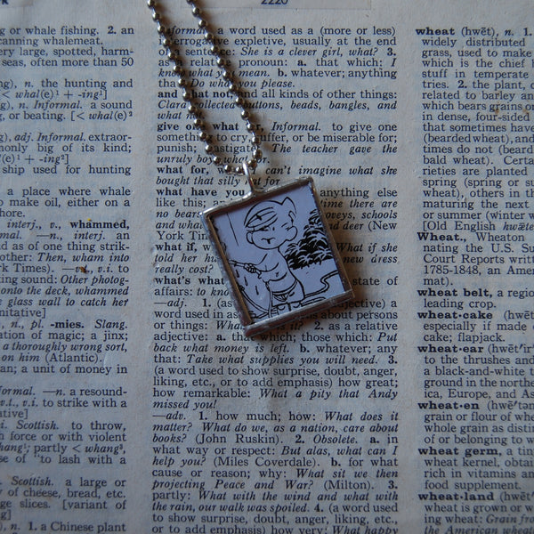 Dennis the Menace, comic book illustration, upcycled to soldered glass pendant