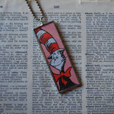 Cat in the Hat, original illustrations from vintage book, up-cycled to soldered glass pendant