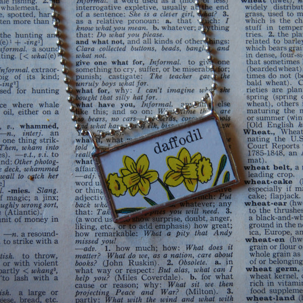 Heart, Daffodil, original illustration from vintage Richard Scarry book, up-cycled to soldered glass pendant