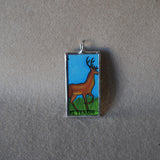 1Stag, Deer, El Venado, Pine Tree, El Pino, Mexican loteria cards up-cycled to soldered glass pendant 2