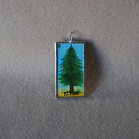 Stag, Deer, El Venado, Pine Tree, El Pino, Mexican loteria cards up-cycled to soldered glass pendant 2