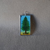 Stag, Deer, El Venado, Pine Tree, El Pino, Mexican loteria cards up-cycled to soldered glass pendant 2