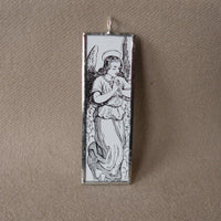Angel illustration, art nouveau, upcycled to soldered glass pendant