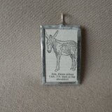 Ass, donkey, burro, vintage 1940s dictionary illustration, up-cycled to hand-soldered glass pendant