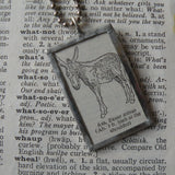 Ass, donkey, burro, vintage 1940s dictionary illustration, up-cycled to hand-soldered glass pendant