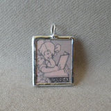 Girl reading a book, vintage children's book illustrations up-cycled to soldered glass pendant