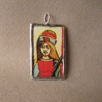 King and Queen, antique playing card illustrations, up-cycled to soldered glass pendant
