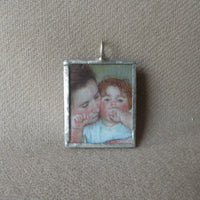 Mary Cassat, mother and daughter, Impressionist paintings, hand-soldered glass pendant