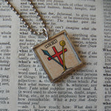 Virgin Mary, cross, vintage religious Medieval illustration upcycled to soldered glass pendant
