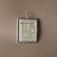 Dalmation dog, vintage 1940s dictionary illustration, up-cycled to hand-soldered glass pendant