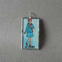 El Catrin, La Dama (dandy and lady), Mexican loteria cards up-cycled to soldered glass pendant 2