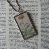 Dandelion, Japanese iris blossom, vintage botanical illustration, hand-soldered glass pendant