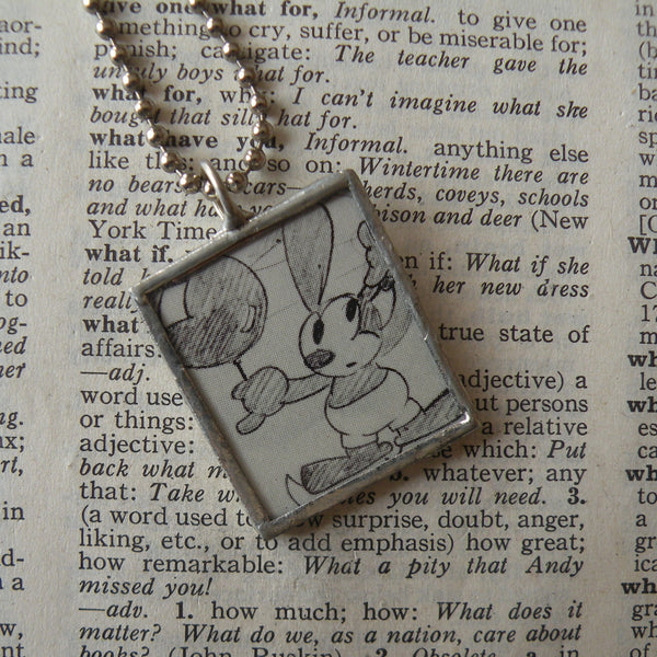 Oswald and Dot, vintage illustrations, up-cycled to soldered glass pendant