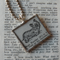 Skye Terrier dog, vintage 1940s dictionary illustration, hand-soldered glass pendant, choice of necklace, bookmark, keychain, bag charm
