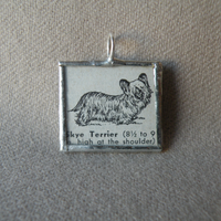 Skye Terrier dog, vintage 1940s dictionary illustration, hand-soldered glass pendant, choice of necklace, bookmark, keychain, bag charm