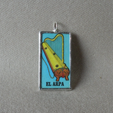 El Violoncello, violin, El Arpa harp, Mexican Loteria cards, upcycled to hand-soldered glass pendant, with necklace, bookmark, keychain, pin 2