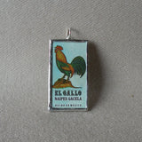 La Bandera, El Gallo (flag, rooster), Mexican Loteria cards up-cycled to soldered glass pendant 2