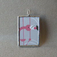 1Flamingo, Charley Harper illustrations upcycled to soldered hand-soldered glass pendant 