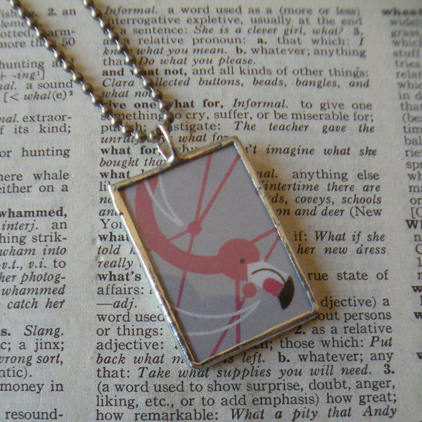 Flamingo, Charley Harper illustrations upcycled to soldered hand-soldered glass pendant 