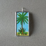 Pink flamingo, La Garza, La Palma, palm tree, Mexican Loteria cards up-cycled to soldered glass pendant 2