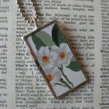 Magnolia and Red Poppy, vintage wallpaper floral illustrations up-cycled to soldered glass pendant