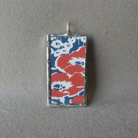 Magnolia and Red Poppy, vintage wallpaper floral illustrations up-cycled to soldered glass pendant