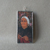 Frida Khalo, self-portrait and portrait of elder, upcycled to hand soldered glass pendant
