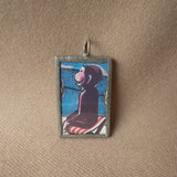 Curious George, original vintage childrens' book illustrations, upcycled to soldered glass pendant