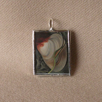 Georgia O'Keeffe clam shell, feather modern art, abstract painting, upcycled to hand-soldered glass pendant
