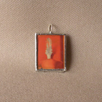 Georgia O'Keeffe clam shell, feather modern art, abstract painting, upcycled to hand-soldered glass pendant