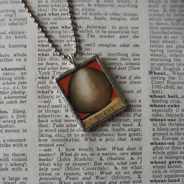 Georgia O'Keeffe stone, abstraction modern art, abstract painting, upcycled to hand-soldered glass pendant