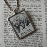 Grizzly bear, vintage dictionary illustration up-cycled to hand-soldered glass pendant