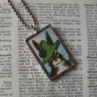 Charming rabbits, original illustrations from vintage book, up-cycled to soldered glass pendant