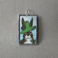 Charming rabbits, original illustrations from vintage book, up-cycled to soldered glass pendant