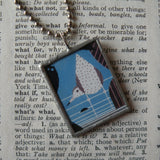 Charley Harper, seagull and glaciers, illustrations up-cycled to 2-sided, soldered glass pendant