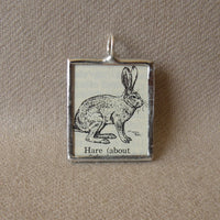 Hare, vintage 1930s dictionary illustration, up-cycled to hand-soldered glass pendant