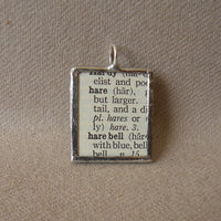 Hare, vintage 1930s dictionary illustration, up-cycled to hand-soldered glass pendant