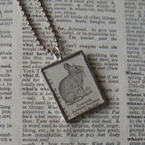 Cottontail rabbit, vintage 1930s dictionary illustration, up-cycled to hand-soldered glass pendant
