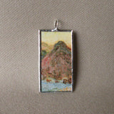 Claude Monet, Haystacks and Waterlilies, upcycled to soldered glass pendant 
